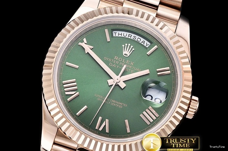 0729 RDD0208C – DayDate 40mm Flt RG RG Green Roman Noob A3255 Mod EasyMatch 676